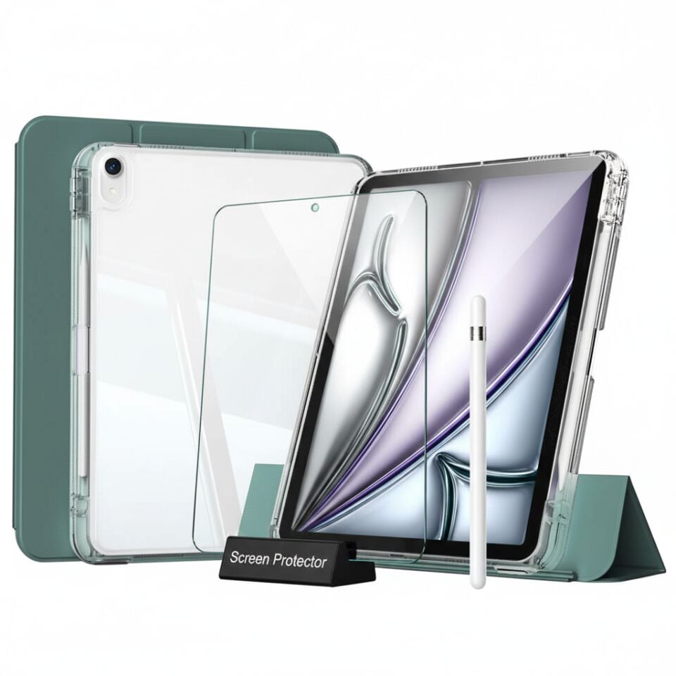Apple iPad Air 11 M4 (2026) i-Adapt Essential Ekran Koruyucu Stylus Kalem ve Kılıf Set Haki