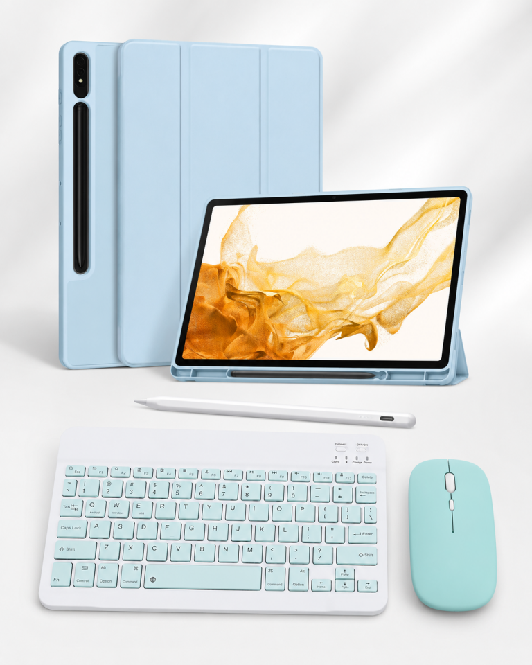 Five-E Samsung Galaxy S10 Plus 12.4 Inc SlatePro Yatay Standlı Türkçe Klavye Mouse Kalem ve Kılıf Seti SM-X820