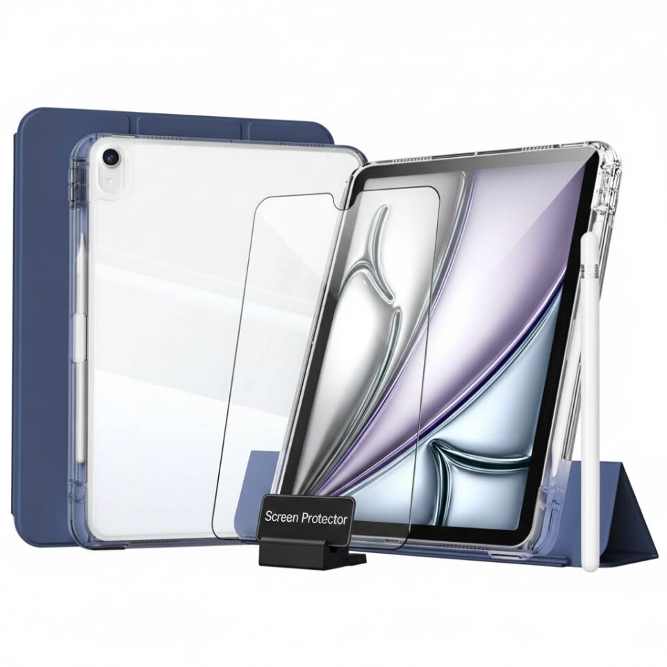 Apple iPad Air 13 M3 (2025) i-Adapt Essential Ekran Koruyucu Stylus Kalem ve Kılıf Set Lacivert