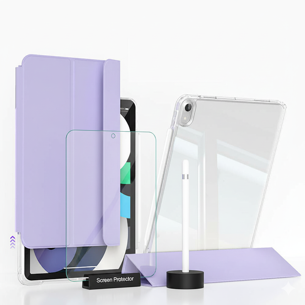 Apple iPad Air 13 M4 (2026) i-Adapt Essential Ekran Koruyucu Stylus Kalem ve Kılıf Set Lavanta