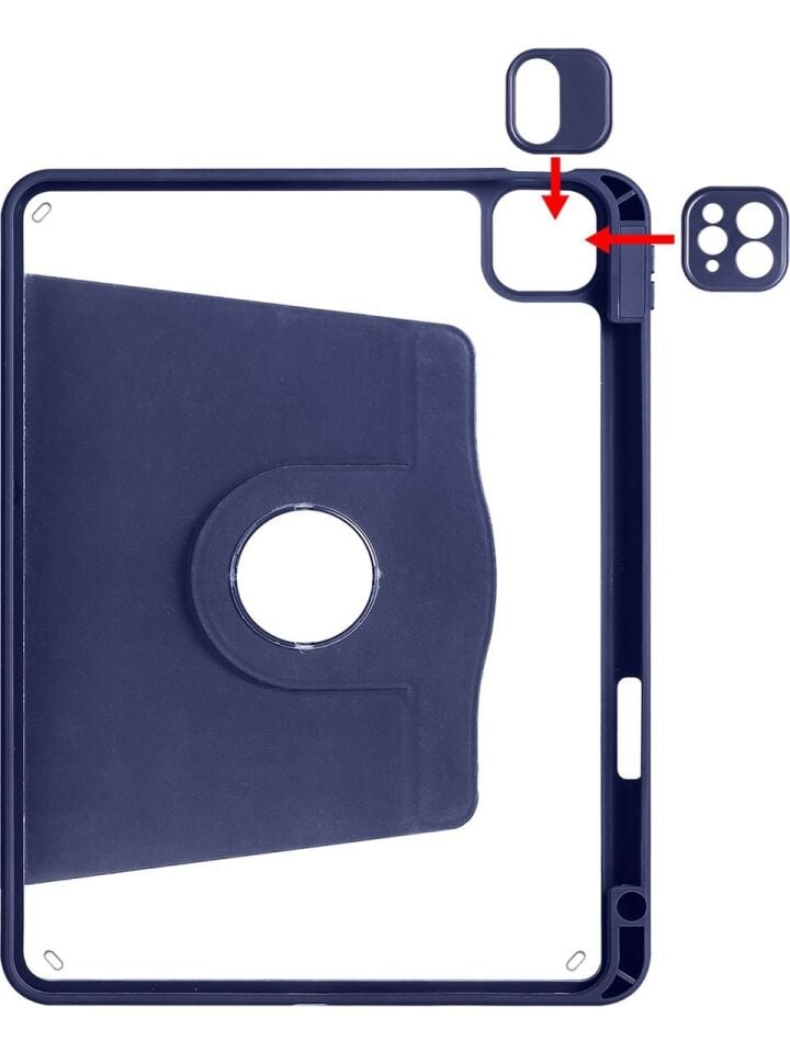 Apple iPad Pro 11 4. Nesil Yatay ve Dikey Dönebilen Standlı Kalem Şarjına Uygun Darbe Dayanıklı Thermix Kılıf Lacivert