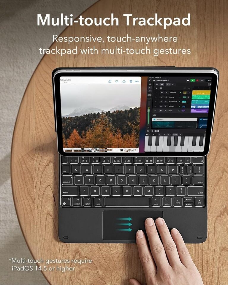 Apple iPad Air 11 Inç M3 (2025) LED Aydınlatmalı Touchpadli Manyetik Kapaklı Bluetoothlu Magic Türkçe Q Klavyeli Kılıf