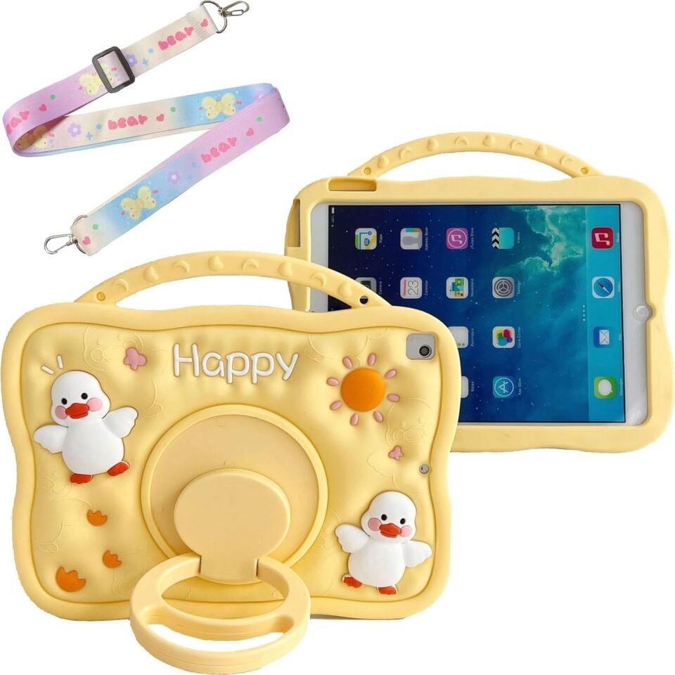 Five-E Samsung Galaxy Tab A11 Çocuklar Için Askılı 360 Derece Standlı Soft Silikon Happy Duck Kılıf X110