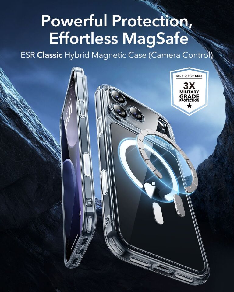 ESR Apple iPhone 17 Pro Max Classic Hybrid Kamera Kontrol Koruma Butonlu Magsafe Kapak Şeffaf