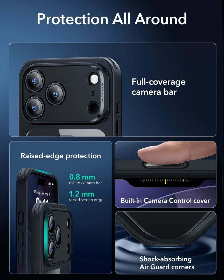 ESR Apple iPhone 17 Pro Max Classic Hybrid Kamera Kontrol Koruma Butonlu Magsafe Kapak Siyah