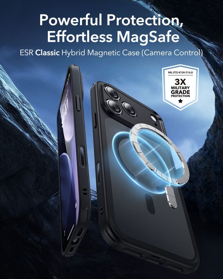 ESR Apple iPhone 17 Pro Max Classic Hybrid Kamera Kontrol Koruma Butonlu Magsafe Kapak Frost Black