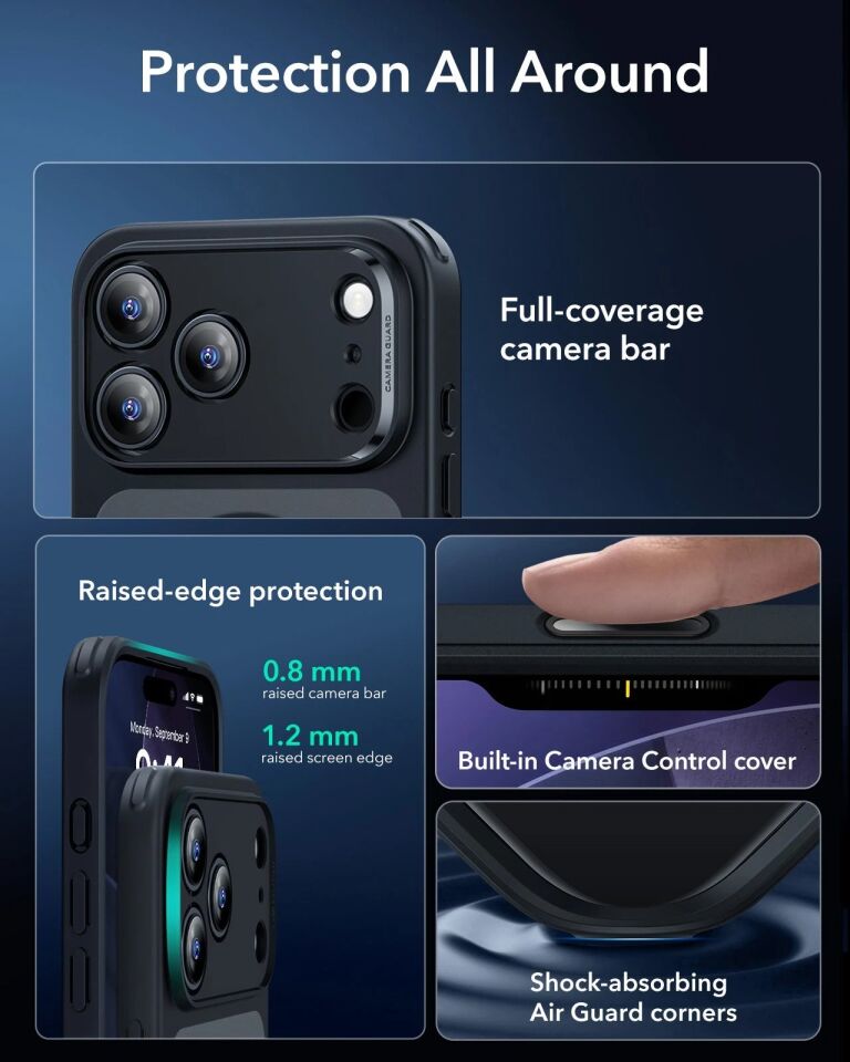 ESR Apple iPhone 17 Pro Max Classic Hybrid Kamera Kontrol Koruma Butonlu Magsafe Kapak Frost Black