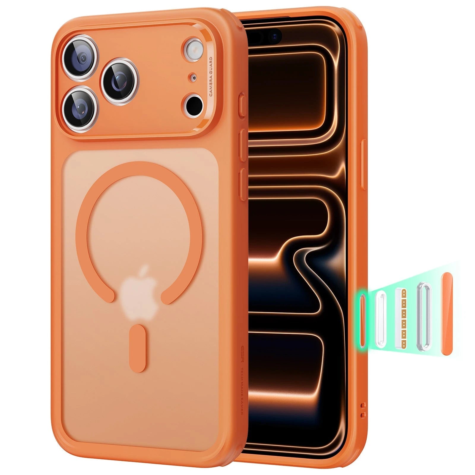 ESR Apple iPhone 17 Pro Max Classic Hybrid Kamera Kontrol Koruma Butonlu Magsafe Kapak Turuncu