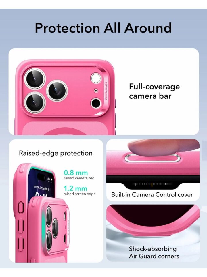 ESR Apple iPhone 17 Pro Max Classic Hybrid Kamera Kontrol Koruma Butonlu Magsafe Kapak Pembe