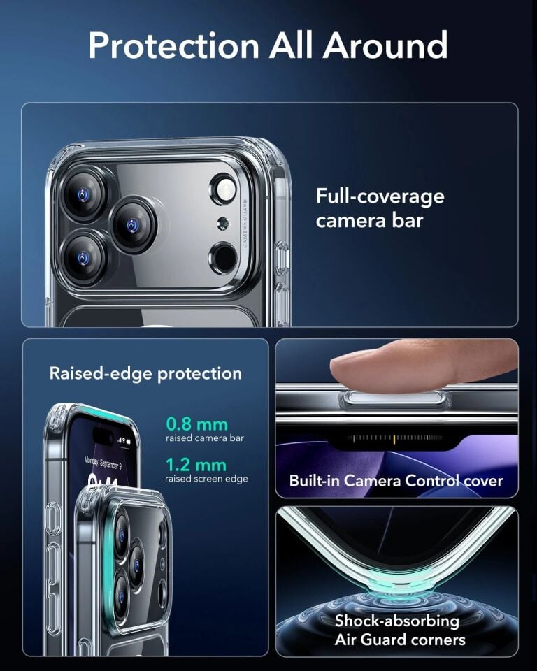 ESR Apple iPhone 17 Pro Classic Hybrid Kamera Kontrol Koruma Butonlu Magsafe Kapak Şeffaf