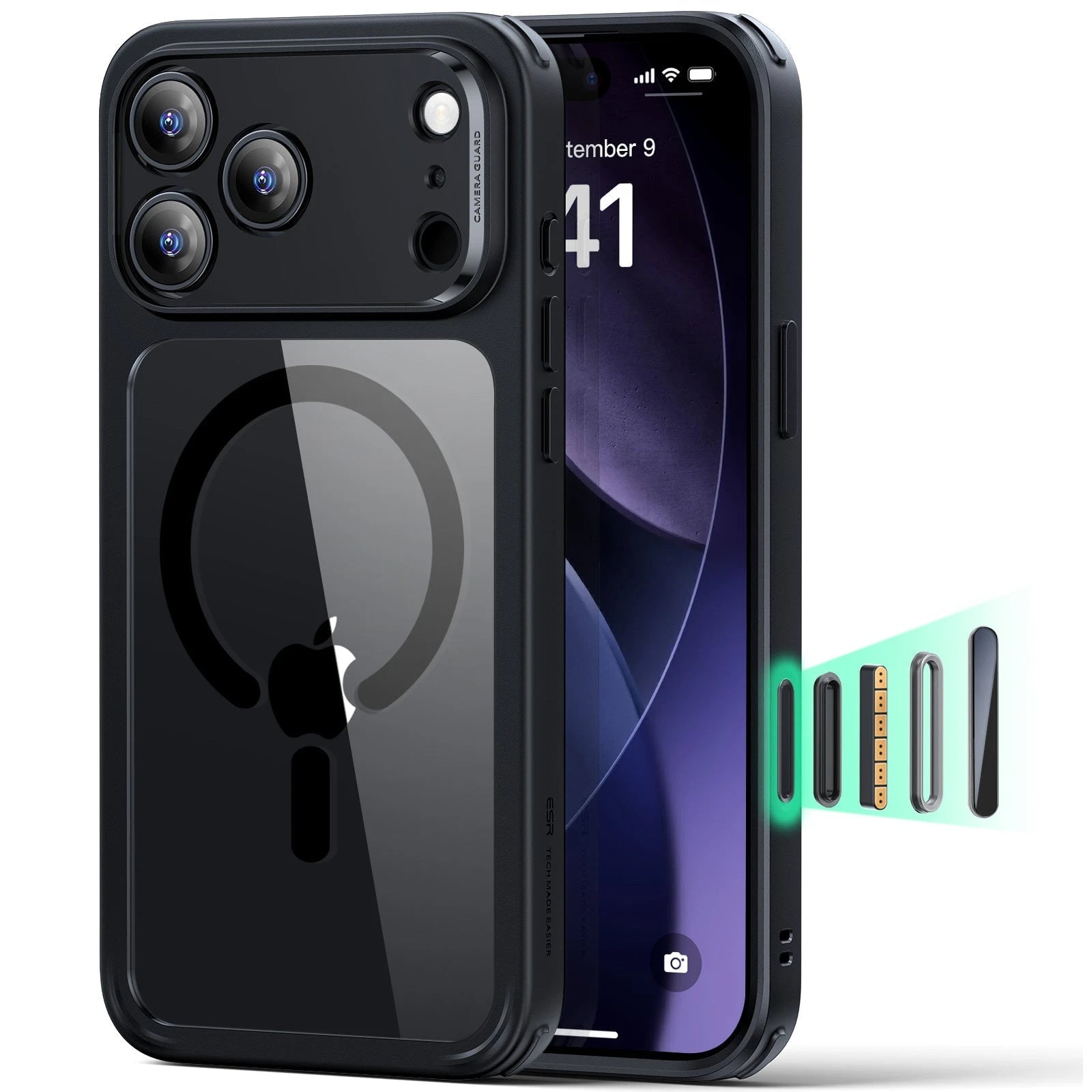ESR Apple iPhone 17 Pro Classic Hybrid Kamera Kontrol Koruma Butonlu Magsafe Kapak Siyah