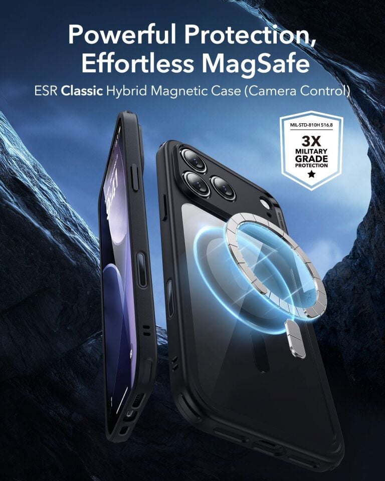 ESR Apple iPhone 17 Pro Classic Hybrid Kamera Kontrol Koruma Butonlu Magsafe Kapak Siyah