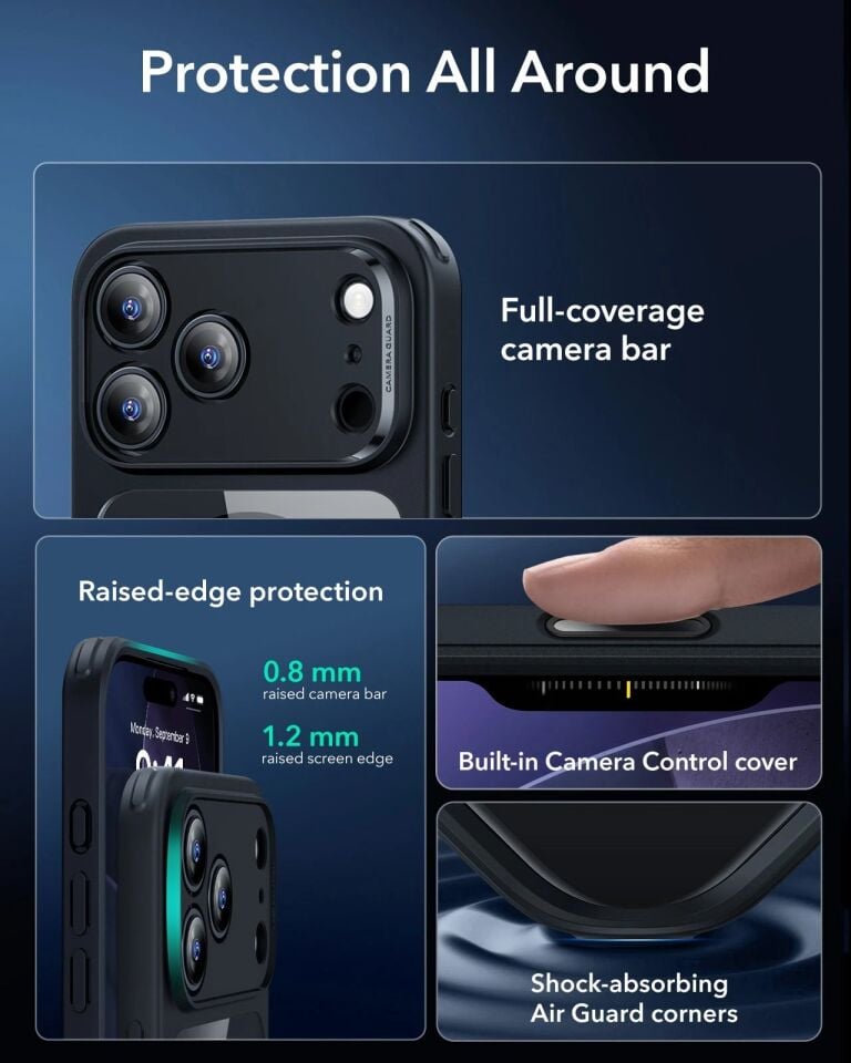 ESR Apple iPhone 17 Pro Classic Hybrid Kamera Kontrol Koruma Butonlu Magsafe Kapak Siyah
