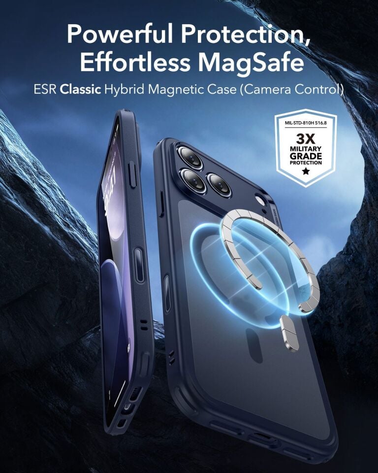 ESR Apple iPhone 17 Pro Classic Hybrid Kamera Kontrol Koruma Butonlu Magsafe Kapak Mavi