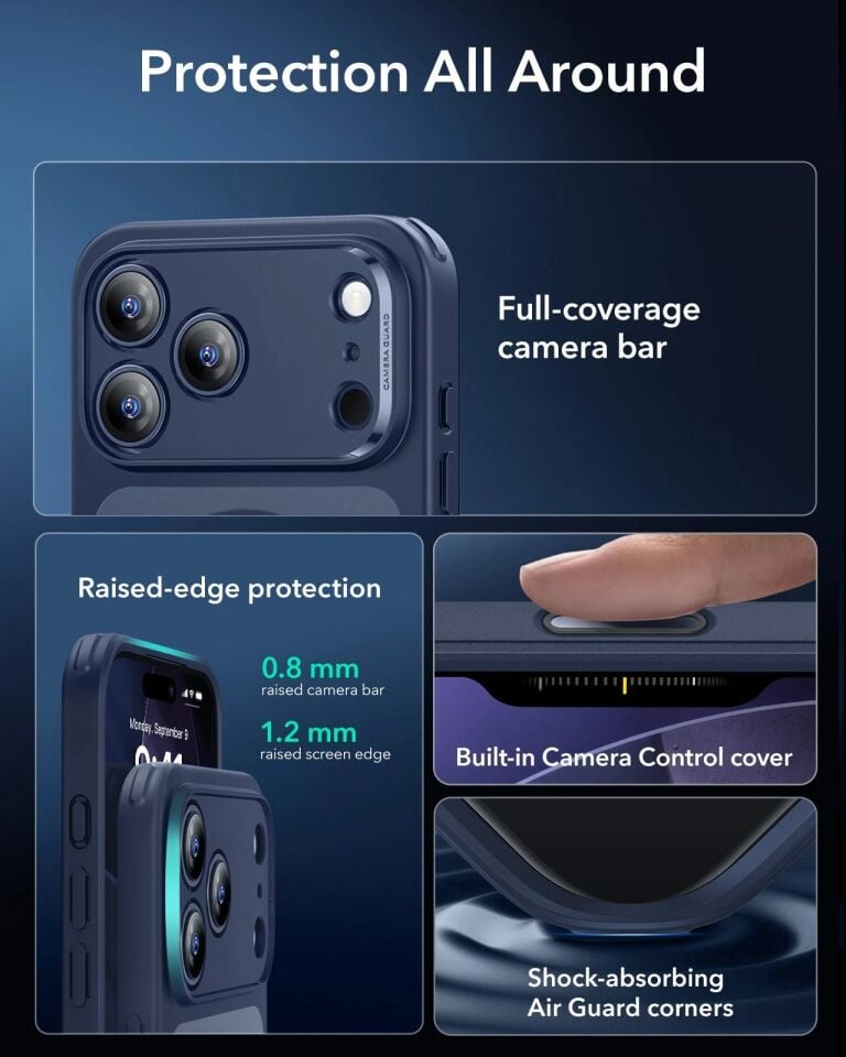 ESR Apple iPhone 17 Pro Classic Hybrid Kamera Kontrol Koruma Butonlu Magsafe Kapak Mavi