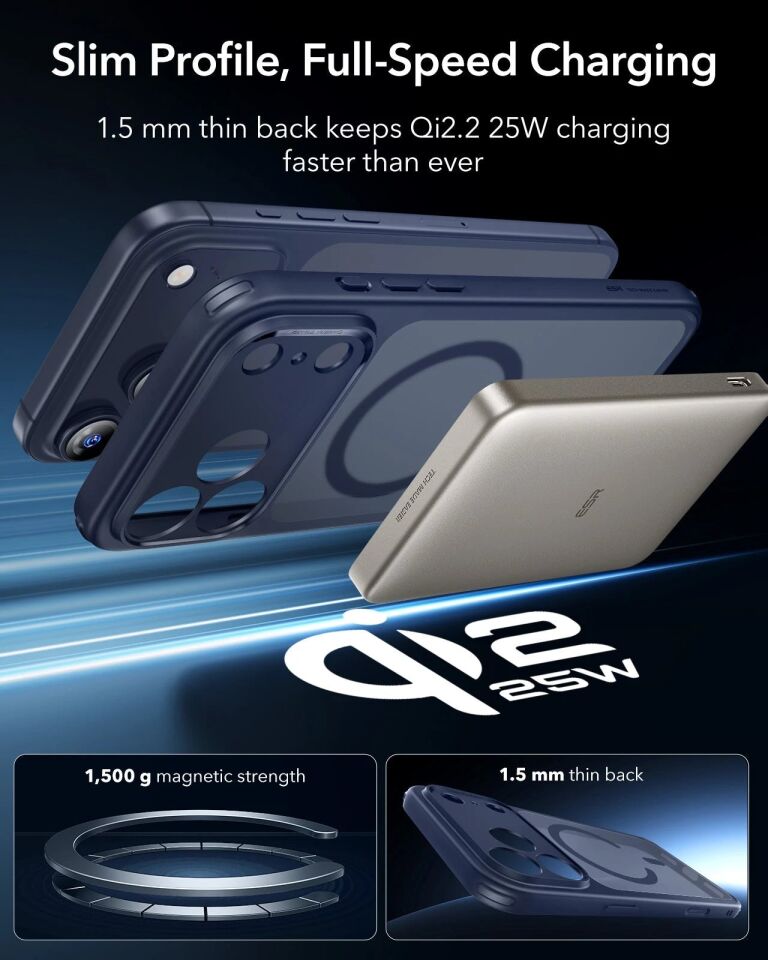 ESR Apple iPhone 17 Pro Classic Hybrid Kamera Kontrol Koruma Butonlu Magsafe Kapak Mavi
