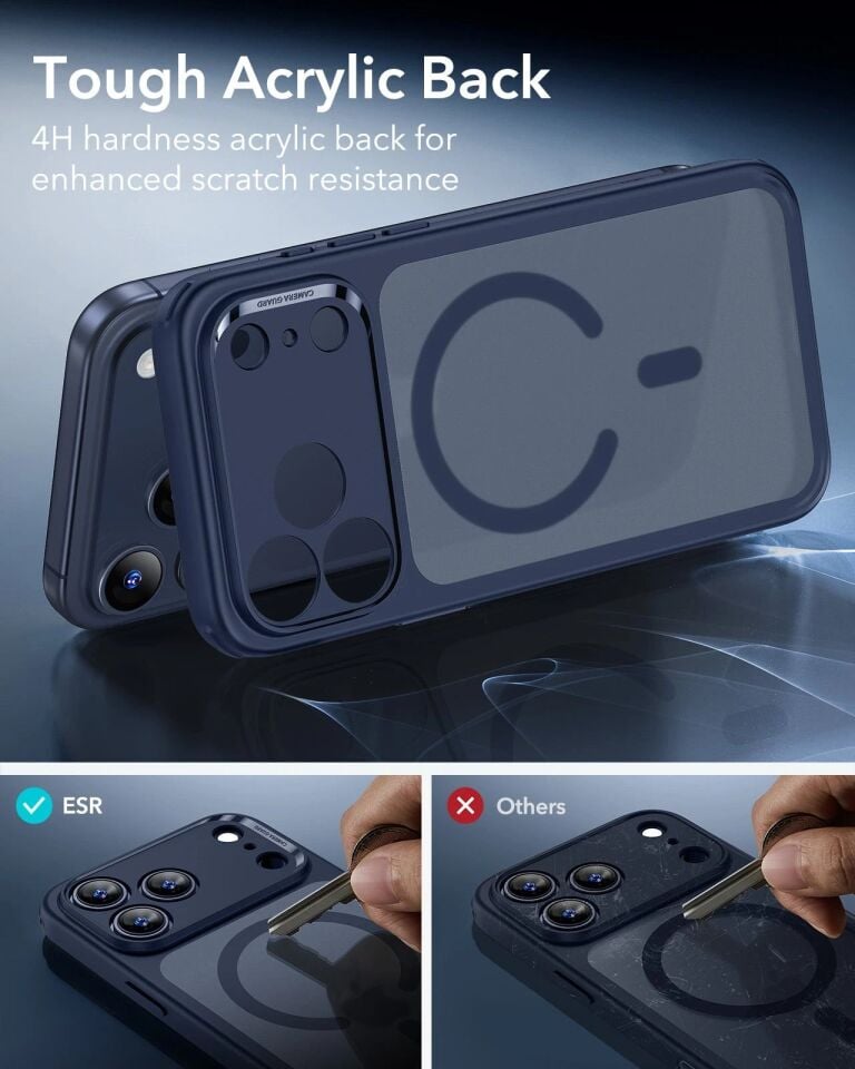 ESR Apple iPhone 17 Pro Classic Hybrid Kamera Kontrol Koruma Butonlu Magsafe Kapak Mavi