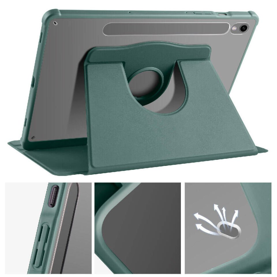 Samsung Galaxy Tab S10 Fe Yatay ve Dikey Dönebilen Standlı Kalem Şarjına Uygun Darbe Dayanıklı Thermix Kılıf Koyu Yeşil