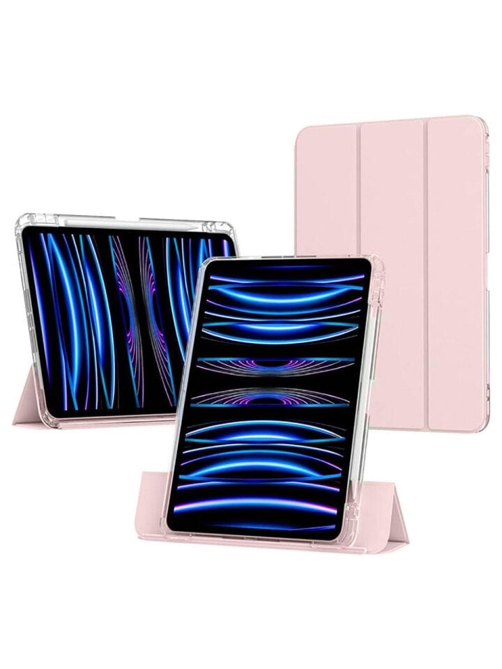 Apple iPad Pro 12.9 Inc 6. Nesil (2022) i-Adapt Essential Ekran Koruyucu Stylus Kalem ve Kılıf Set Pembe