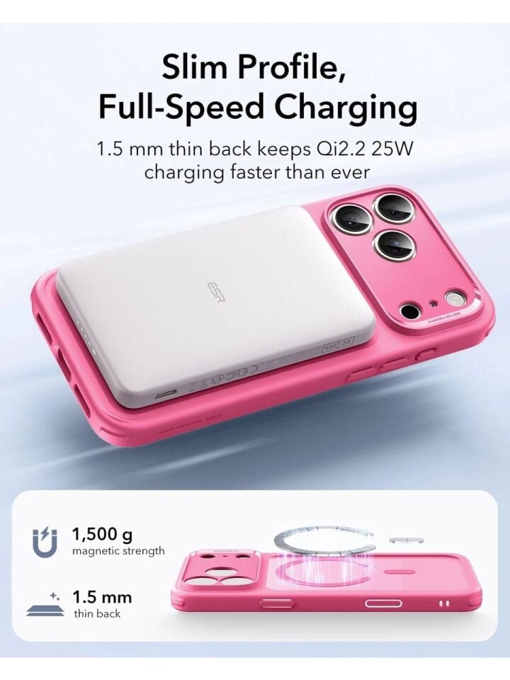 ESR Apple iPhone 17 Pro Classic Hybrid Kamera Kontrol Koruma Butonlu Magsafe Kapak Pembe