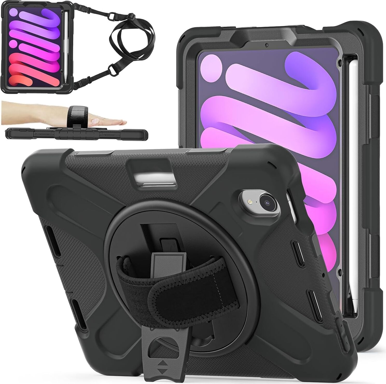 Five-E Apple iPad Mini 6 Nesil Zırhlı Armour Defender Askılı Kılıf A2567 A2568 A2569