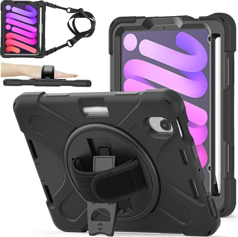 Five-E Apple iPad Mini 6 Nesil Zırhlı Armour Defender Askılı Kılıf A2567 A2568 A2569