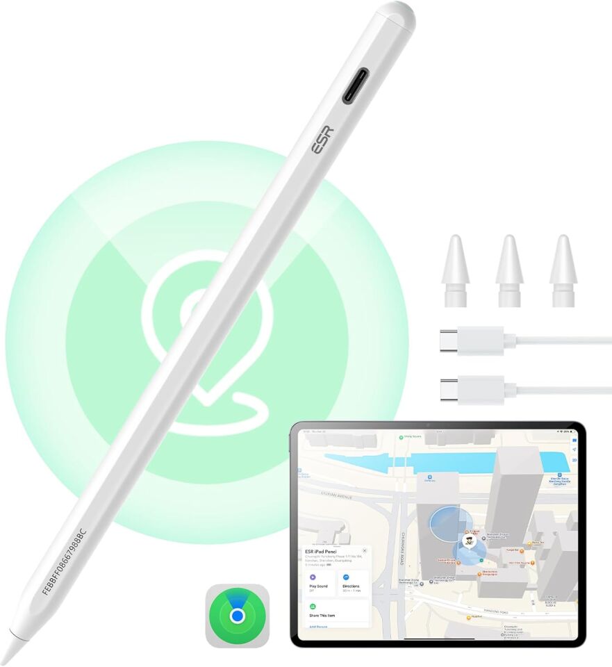 ESR Geo Apple iPad Find My Özellikli Type-C Şarj Girişli Dijital Dokunmatik Kalem Beyaz