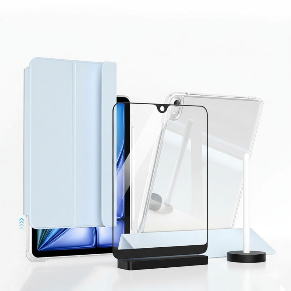 Apple iPad Air 4 (10.9) i-Adapt Essential Ekran Koruyucu Stylus Kalem ve Kılıf Set Açık Mavi