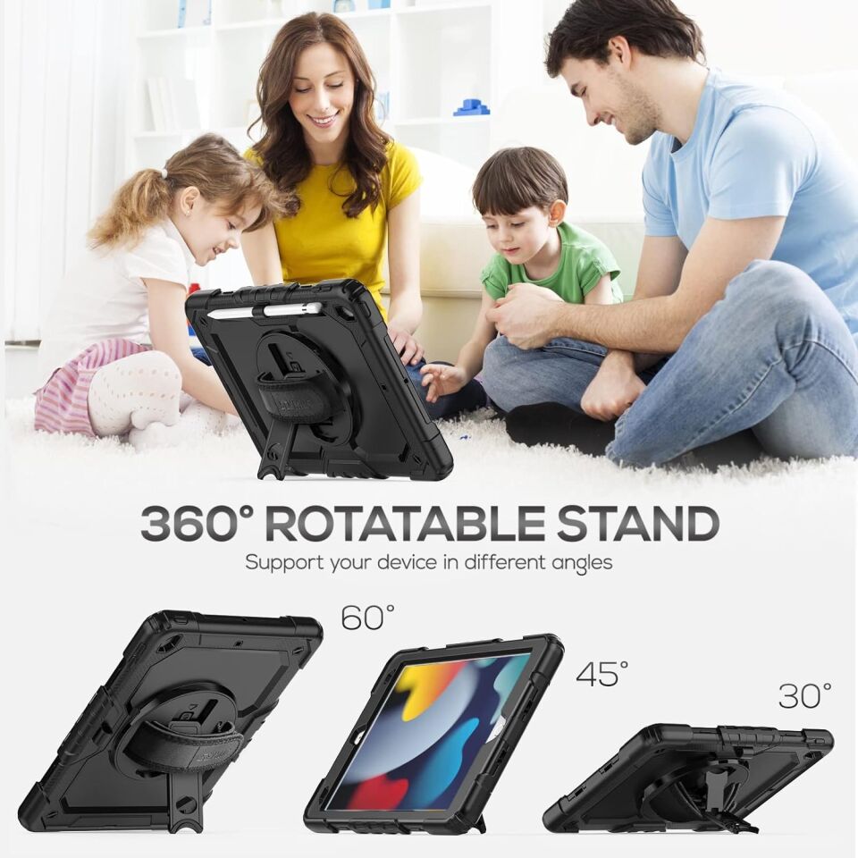 Five-E Apple iPad 7. Nesil 10.2 Inç Zırhlı Armour Defender Askılı Kılıf A2197 A2200 A2198