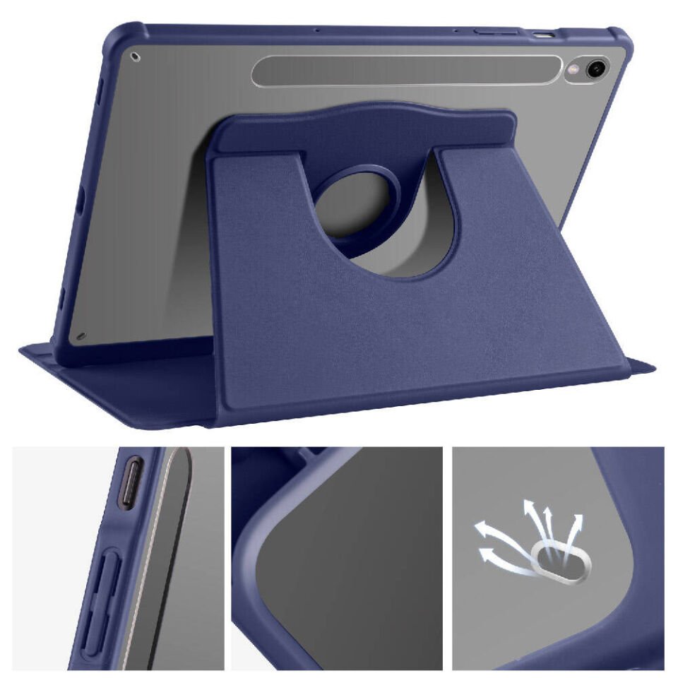 Samsung Galaxy Tab S9 Fe Plus Yatay ve Dikey Dönebilen Standlı Kalem Şarjına Uygun Darbe Dayanıklı Thermix Kılıf Lacivert