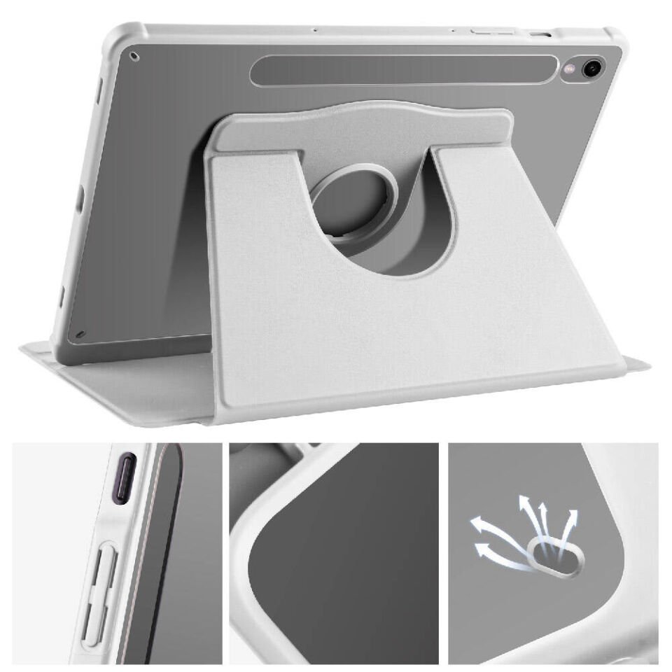 Samsung Galaxy Tab S10 Plus Yatay ve Dikey Dönebilen Standlı Kalem Şarjına Uygun Darbe Dayanıklı Thermix Kılıf Gri
