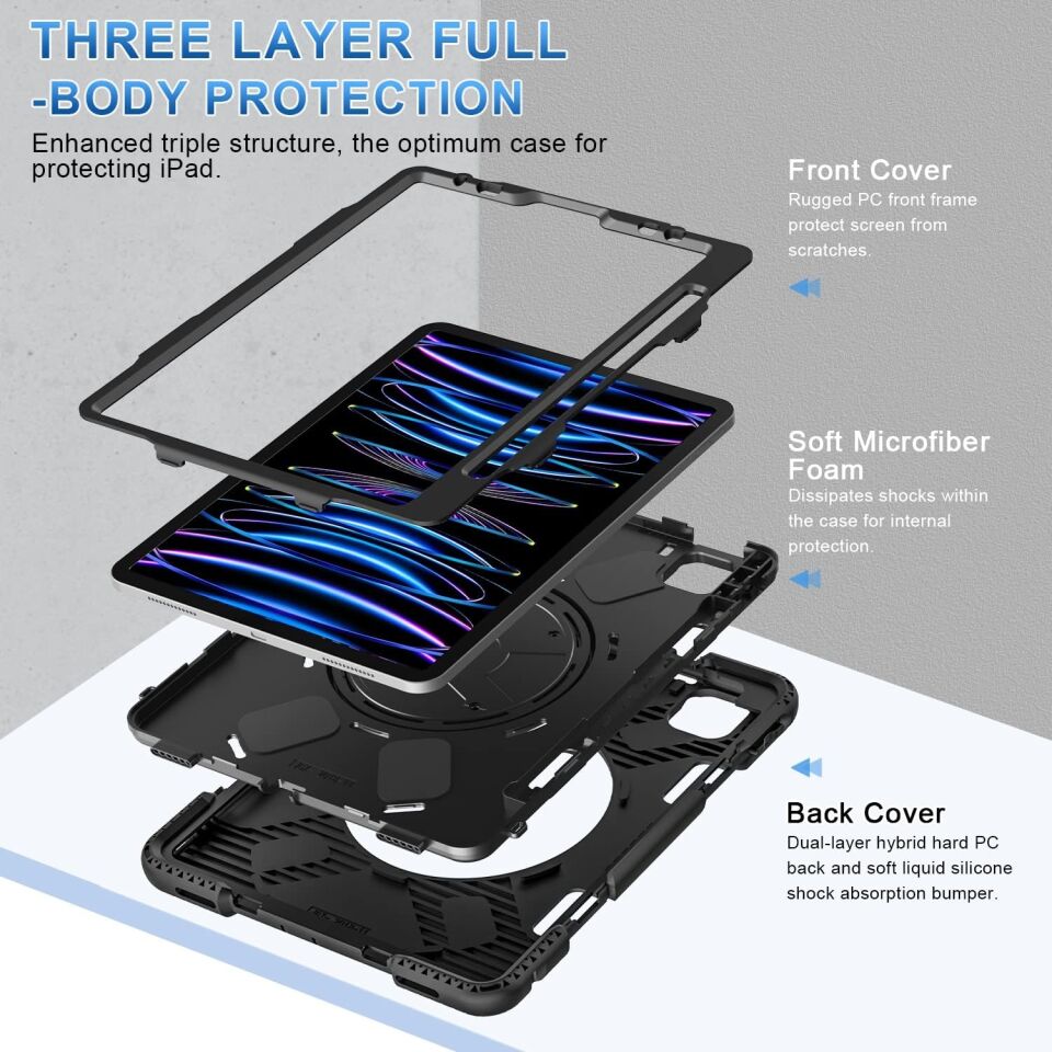 Five-E Apple iPad Pro 11 Inc 5. Nesil M4 (2024) Zırhlı Armour Defender Askılı Kılıf A2836 A2837