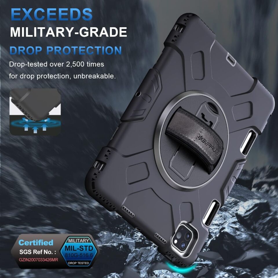 Five-E Apple iPad Pro 11 Inc 5. Nesil M4 (2024) Zırhlı Armour Defender Askılı Kılıf A2836 A2837