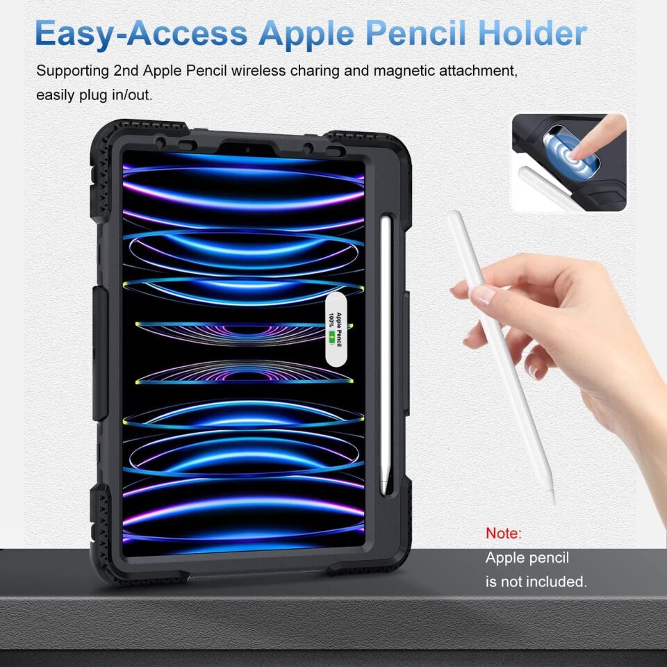 Five-E Apple iPad Pro 11 Inc 5. Nesil M4 (2024) Zırhlı Armour Defender Askılı Kılıf A2836 A2837