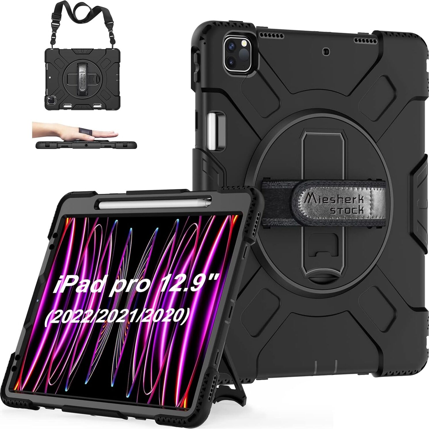 Five-E Apple iPad Pro 12.9 2022 6. Nesil Zırhlı Armour Defender Askılı Kılıf A2436 A2437 A2764 A2766