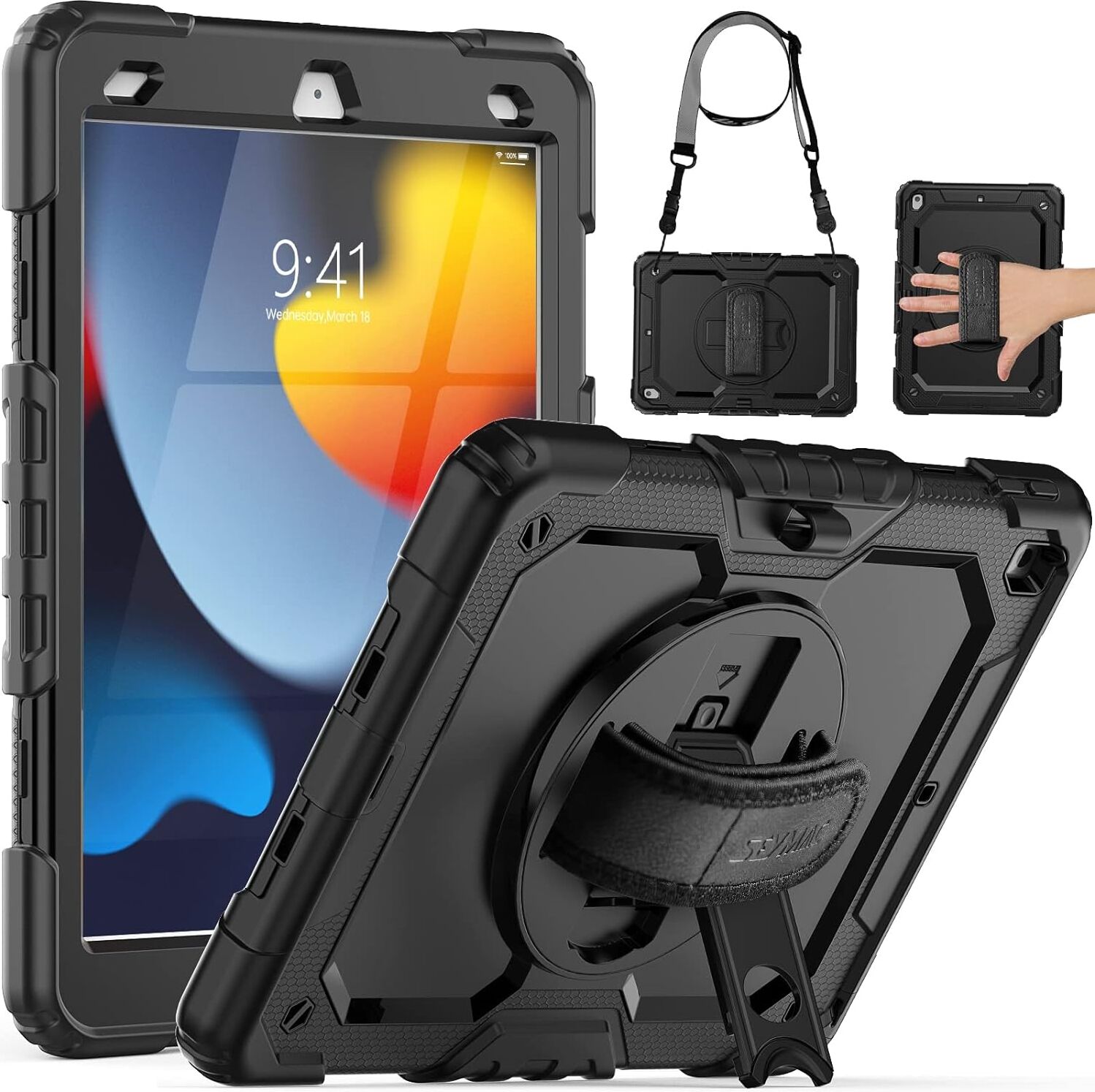 Five-E Apple iPad 8. Nesil 10.2 Zırhlı Armour Defender Askılı Kılıf A2270 A2428 A2429 A2430