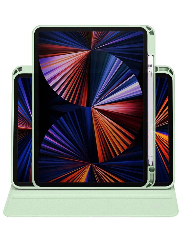 Apple iPad Air 11 M2 Dönebilen Standlı Kalem Bölmeli Koruyucu Kılıf Stylus Kalem ve Nano Ekran Koruyucu Çok Fonksiyonlu Set