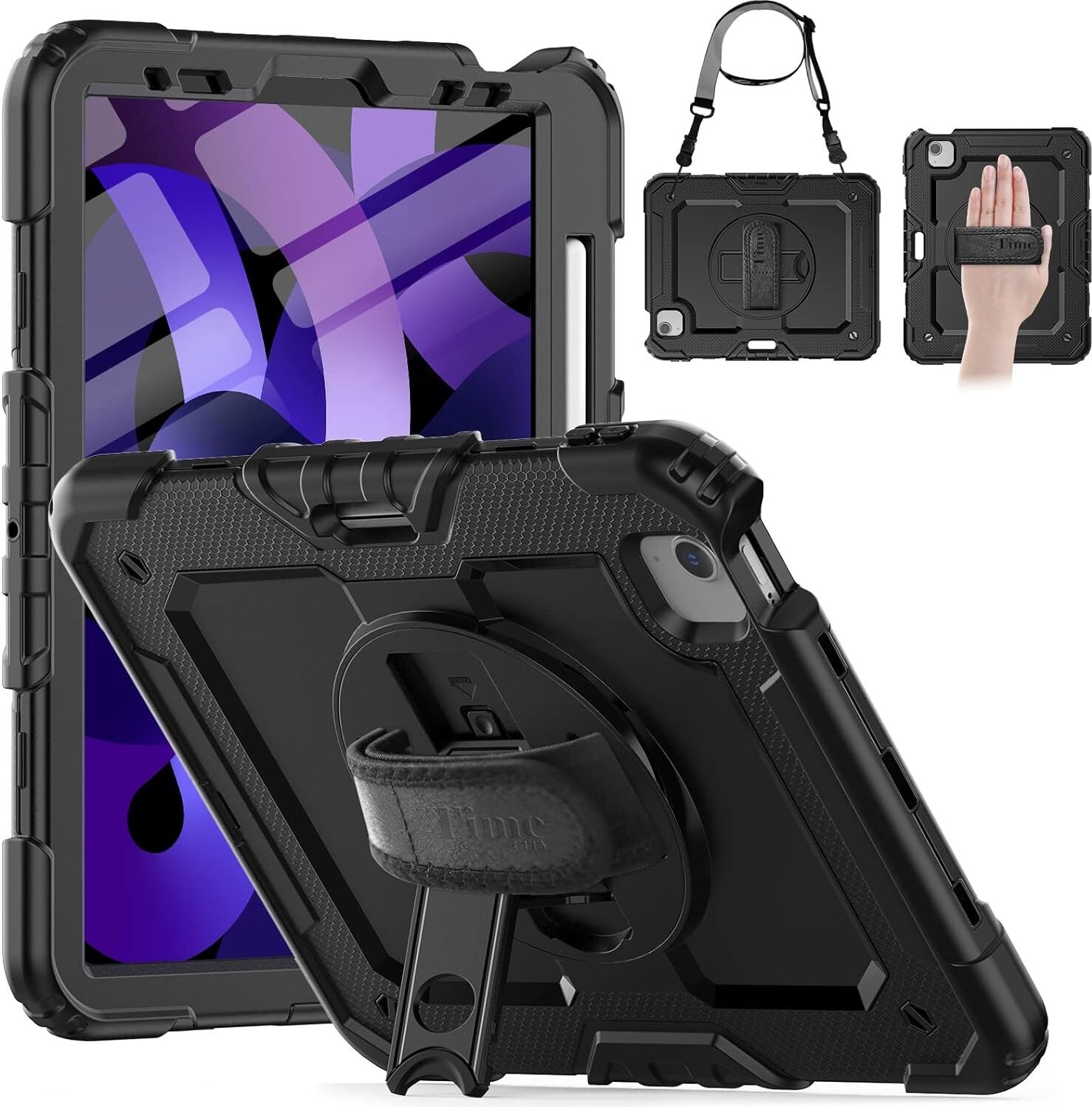 Five-E Apple iPad Air 4 10.9 Inç Zırhlı Armour Defender Askılı Kılıf A2316 A2324 A2325 A2072
