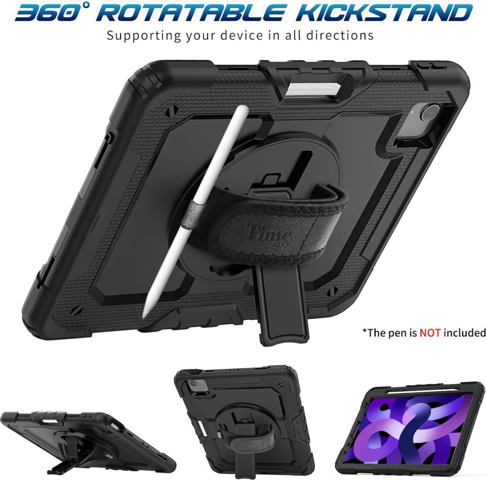 Five-E Apple iPad Air 4 10.9 Inç Zırhlı Armour Defender Askılı Kılıf A2316 A2324 A2325 A2072