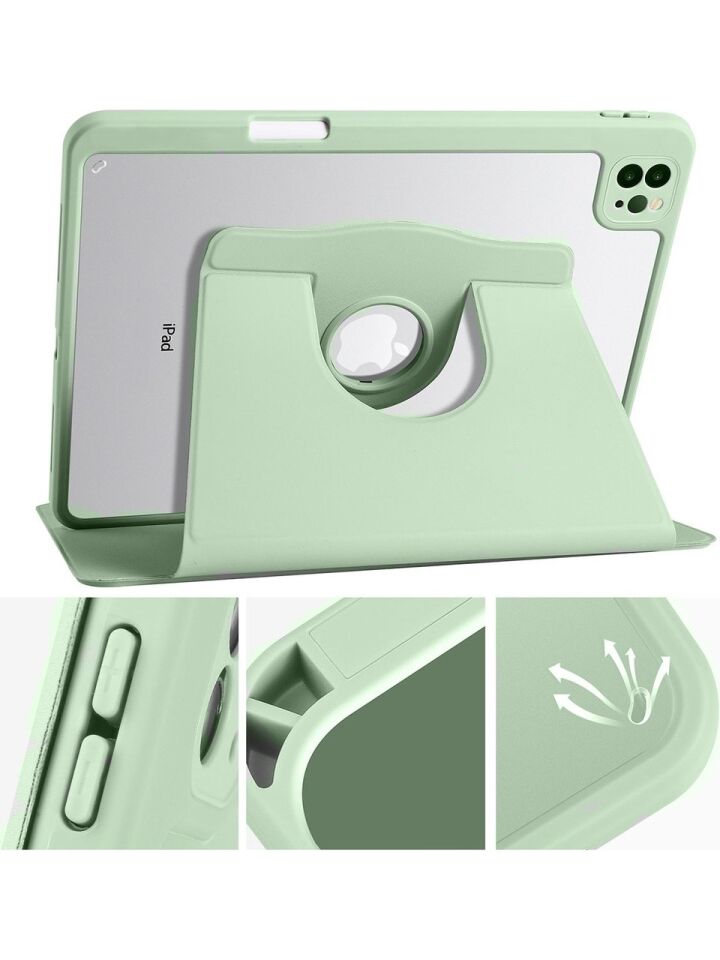 Apple iPad Pro 11 M5 (2025) Dönebilen Standlı Kalem Bölmeli Koruyucu Kılıf Stylus Kalem ve Nano Ekran Koruyucu Çok Fonksiyonlu Set