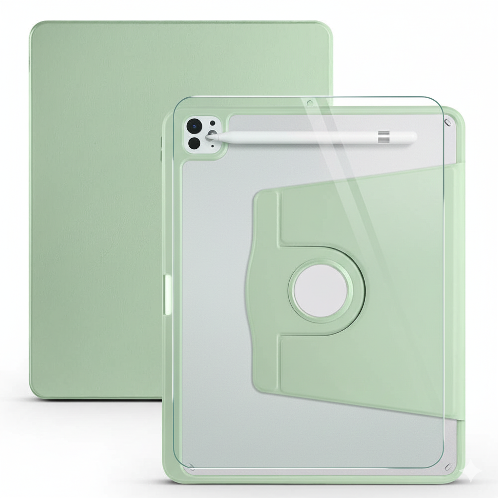 Apple iPad Pro 11 4. Nesil Dönebilen Standlı Kalem Bölmeli Koruyucu Kılıf Stylus Kalem ve Nano Ekran Koruyucu Çok Fonksiyonlu Set