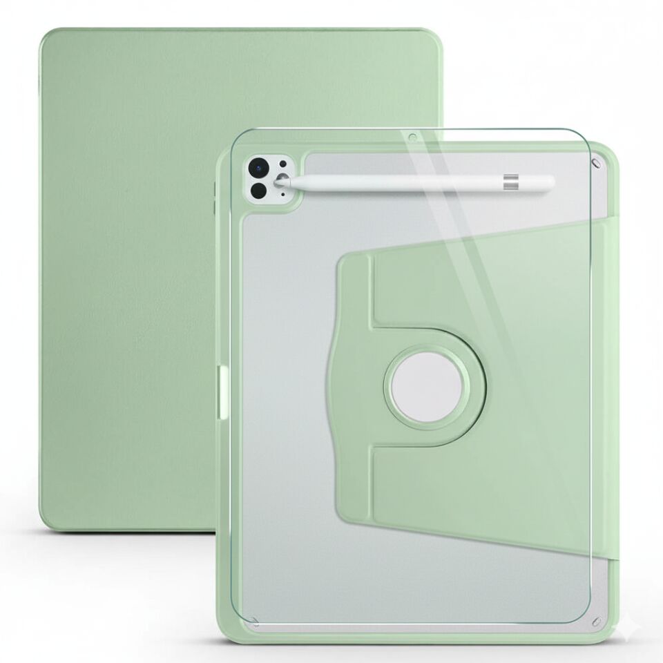 Apple iPad Pro 11 4. Nesil Dönebilen Standlı Kalem Bölmeli Koruyucu Kılıf Stylus Kalem ve Nano Ekran Koruyucu Çok Fonksiyonlu Set