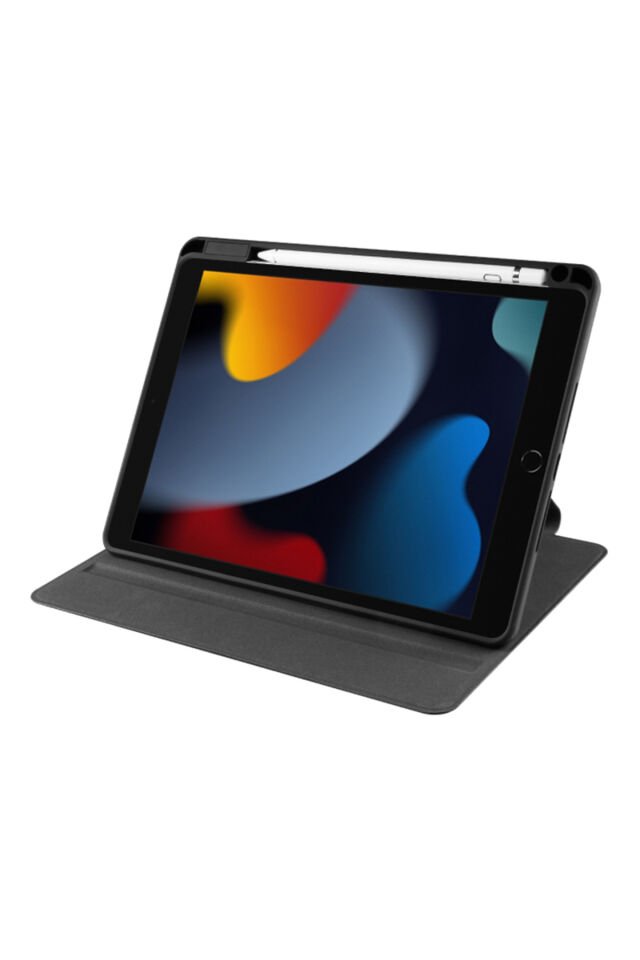 Apple iPad 7. Nesil 10.2 (2019) Yatay Standlı Dönebilen Kalemlikli Darbe Dayanıklı Kılıf A2197 A2200 A2198 Siyah