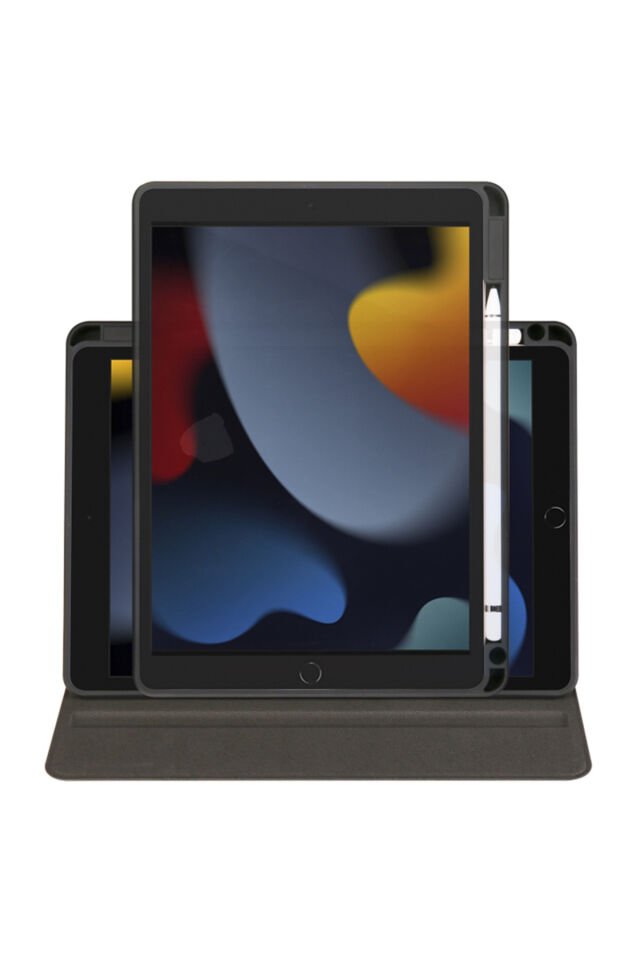 Apple iPad 7. Nesil 10.2 (2019) Yatay Standlı Dönebilen Kalemlikli Darbe Dayanıklı Kılıf A2197 A2200 A2198 Siyah