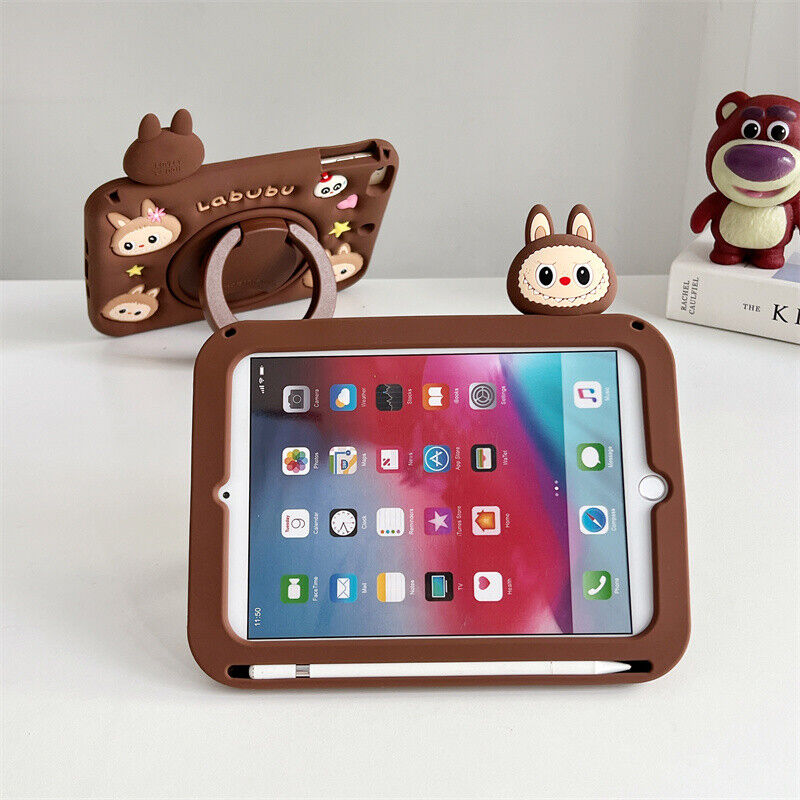 Five-E Apple iPad Air 11 Inc M3 Çocuklar Için Askılı 360 Derece Standlı Soft Labubu Karakter Silikon Kılıf A3266 A3267