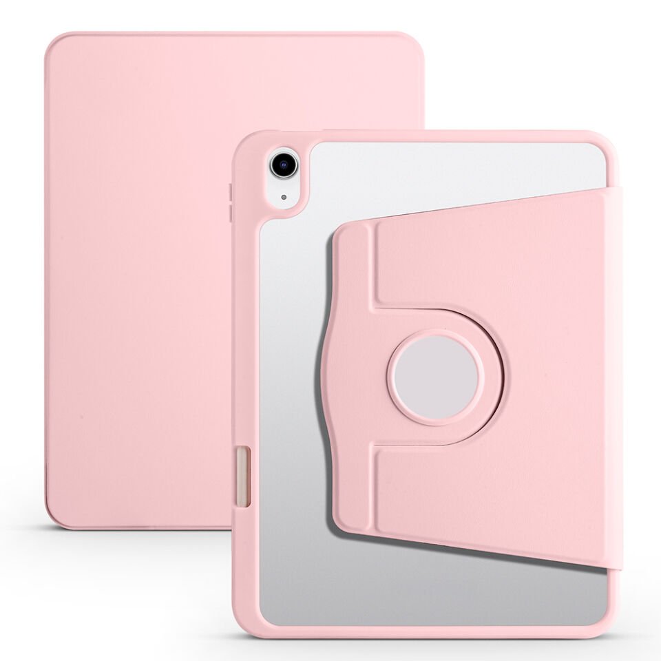 Apple iPad A16 11 Inc (2025) Dönebilen Standlı Kalem Bölmeli Koruyucu Kılıf Stylus Kalem ve Nano Ekran Koruyucu Çok Fonksiyonlu Set Pembe