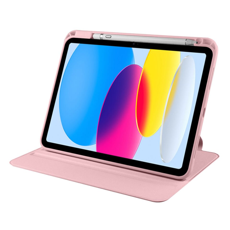 Apple iPad A16 11 Inc (2025) Dönebilen Standlı Kalem Bölmeli Koruyucu Kılıf Stylus Kalem ve Nano Ekran Koruyucu Çok Fonksiyonlu Set Pembe