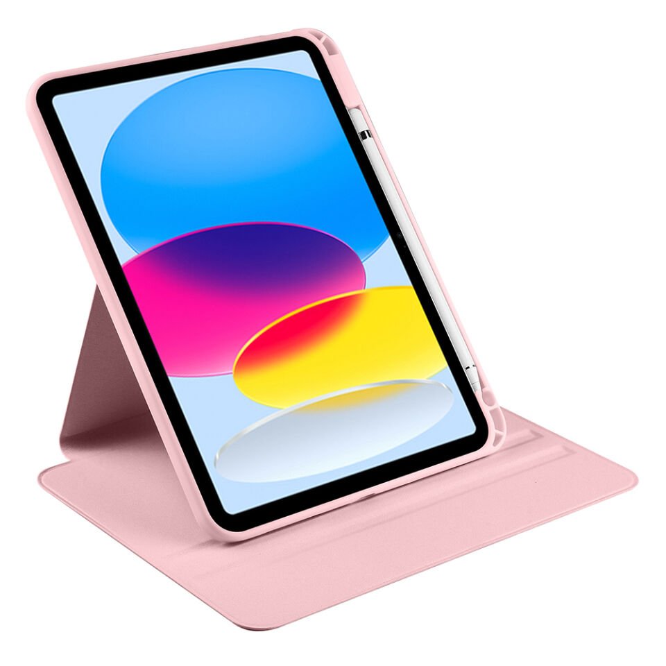 Apple iPad A16 11 Inc (2025) Dönebilen Standlı Kalem Bölmeli Koruyucu Kılıf Stylus Kalem ve Nano Ekran Koruyucu Çok Fonksiyonlu Set Pembe