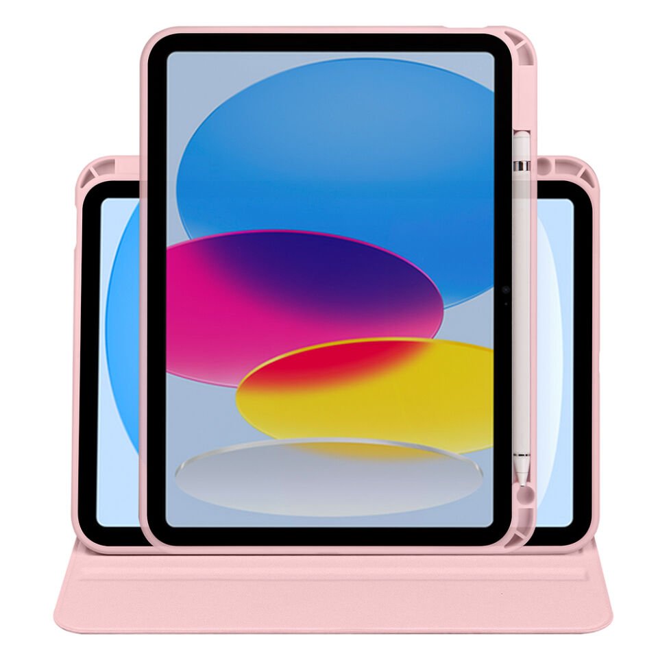 Apple iPad A16 11 Inc (2025) Dönebilen Standlı Kalem Bölmeli Koruyucu Kılıf Stylus Kalem ve Nano Ekran Koruyucu Çok Fonksiyonlu Set Pembe