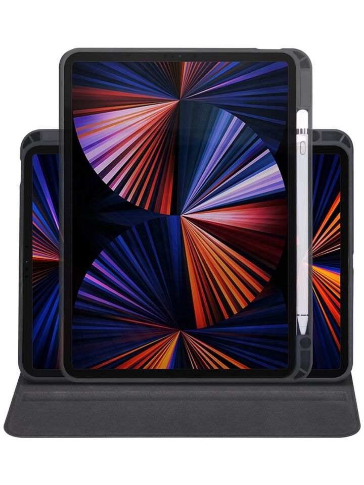 Apple iPad Air 4 10.9 Inc Dönebilen Standlı Kalem Bölmeli Koruyucu Kılıf Stylus Kalem ve Nano Ekran Koruyucu Çok Fonksiyonlu Set Siyah